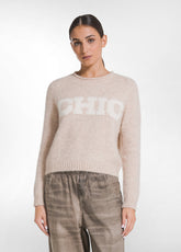 RUNDHALSSTRICKPULLOVER MIT JACQUARD-SCHRIFTZUG - M - LIGHT FRENCH BEIGE | DEHA