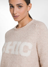 RUNDHALSSTRICKPULLOVER MIT JACQUARD-SCHRIFTZUG - M - LIGHT FRENCH BEIGE | DEHA