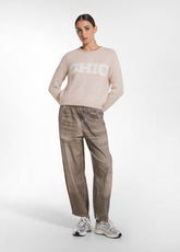 RUNDHALSSTRICKPULLOVER MIT JACQUARD-SCHRIFTZUG - M - LIGHT FRENCH BEIGE | DEHA