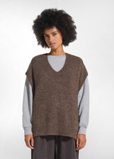 GILET OVER IN ALPACA CON SCOLLO A V OTHER - KHAKI BEIGE | DEHA
