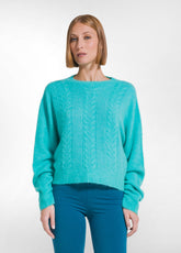 MAGLIONE IN ALPACA A TRECCE VERDE - AQUA JADE GREEN | DEHA