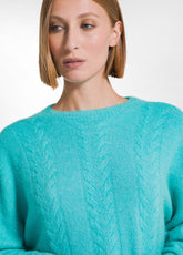 MAGLIONE IN ALPACA A TRECCE VERDE - AQUA JADE GREEN | DEHA
