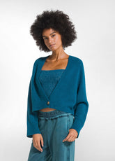 SHORT ALPACA CARDIGAN - GREEN - TEAL GREEN | DEHA