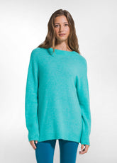 MAGLIONE LUNGO ALPACA SCOLLO V RETRO VERDE - AQUA JADE GREEN | DEHA