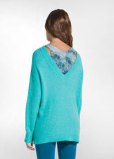 MAGLIONE LUNGO ALPACA SCOLLO V RETRO VERDE - AQUA JADE GREEN | DEHA