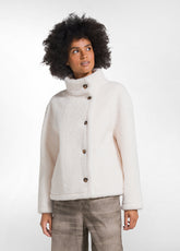 SUEDE-EFFECT TEDDY PEA COAT - WHITE - SOFT IVORY | DEHA