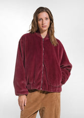 FAUX FUR BOMBER JACKET - RED - CHERRY RED | DEHA