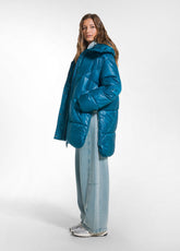 KNIE-DAUNENMANTEL AUS ÖKOLOGISCHEN DAUNEN - GRUEN - TEAL GREEN | DEHA