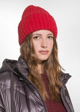BERRETTO IN ALPACA CON RISVOLTO ROSSO - FLAME RED | DEHA