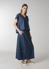 LINEN DENIM LONG SKIRT - BLUE - Dresses, skirts, and suits - Outlet | DEHA