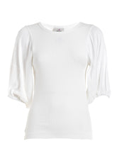 PUFF SLEEVES RIBBED T-SHIRT - WHITE - Outlet | DEHA