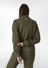 FELPA ZIP CON DETTAGLI IN COSTINA VERDE - OLIVE GREEN | DEHA