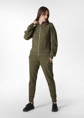 FELPA ZIP CON DETTAGLI IN COSTINA VERDE - OLIVE GREEN | DEHA