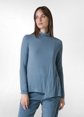 WOOLY HIGH NECK T-SHIRT, BLUE - Soft like Cashmere | DEHA