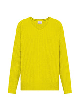 MAGLIONE LUNGO SCOLLO A V CON PAILLETTES GIALLO - NEW DROP | DEHA