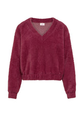 FELPA IN PILE LEGGERO CON SCOLLO A V ROSSO - CHERRY RED | DEHA