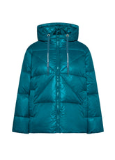 SHORT DOWN JACKET IN GENUINE DOWN - GREEN - TEAL GREEN | DEHA