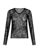 T-SHIRT IN TULLE CON STAMPA ALLOVER NERO | DEHA