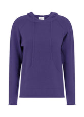 PURPLE HOODED CREW NECK COTTON SWEATER - DEEP PURPLE | DEHA