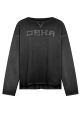 CREWNECK SWEATSHIRT WITH FLEECE EMBROIDERY - BLACK - BLACK | DEHA