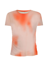 Pleated T-Shirt In Double-Layer All-Over Tulle - Red - SUNSET RED | DEHA