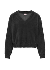 LEICHTES FLEECE-SWEATSHIRT MIT V-AUSSCHNITT - SCHWARZ - BLACK | DEHA