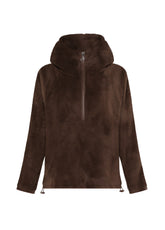 FELPA DI PILE CON MEZZA ZIP E CAPPUCCIO MARRONE - COFFEE BROWN | DEHA