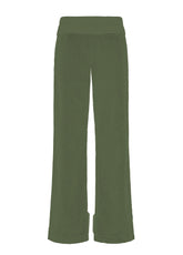 GREEN STRETCH VELVET WIDE LEG PANTS - CAMO GREEN | DEHA