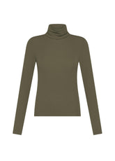 T-SHIRT A MANICA LUNGA CON COLLO LUPETTO IN MISTO CASHMERE MARRONE - KAKI BROWN | DEHA