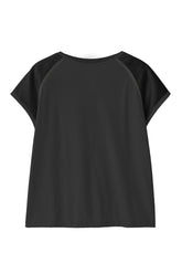 TOP CON MANICHE IN SATIN E CORPO IN JERSEY NERO - BLACK | DEHA