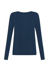 HIGH NECK LONG-SLEEVE T-SHIRT IN CASHMERE BLEND - - NIGHT BLUE | DEHA