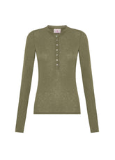 CASHMERE BLEND BUTTONED T-SHIRT - GREEN - OLIVE GREEN | DEHA
