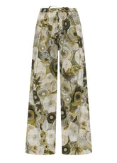 PANTALONI RELAXED IN POPELINE EFFETTO PARACHUTE ALL-OVER VERDE - GREEN ANEMONE | DEHA