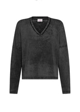 BLACK V-NECK LONG SLEEVE T-SHIRT - Organic Cotton | DEHA