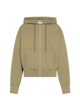 STRETCH COTTON ZIP-UP HOODIE - BROWN - CAMEL BROWN | DEHA