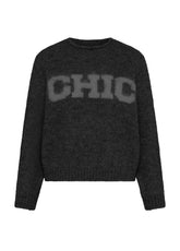 MAGLIONE GIROCOLLO CON SCRITTA JACQUARD NERO - BLACK | DEHA