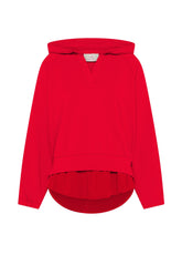 HOODED SWEATSHIRT WITH MODAL SATIN TRIMS - RED - FLAME RED | DEHA