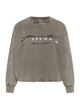 FELPA GIROCOLLO IN COTONE ORGANICO CON GRAFICA OTHER - MARBLED TAUPE BROWN | DEHA