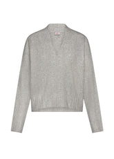 MAGLIONE SCOLLO A V CON PAILLETTES GRIGIO - NEW DROP | DEHA
