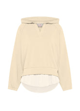 HOODED SWEATSHIRT WITH MODAL SATIN TRIMS - BEIGE - CREAMY BEIGE | DEHA