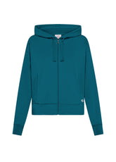 FELPA IN COTONE STRETCH CON ZIP E CAPPUCCIO VERDE - TEAL GREEN | DEHA