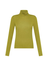 T-SHIRT A MANICA LUNGA CON COLLO LUPETTO IN MISTO CASHMERE VERDE - MUSTARD GREEN | DEHA