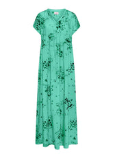 Long Viscose Dress With Crinkled Effect And Print - Blue - AQUA | DEHA