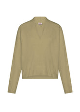 MAGLIONE SCOLLO A V CON PAILLETTES MARRONE - CAMEL BROWN | DEHA