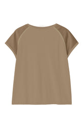 Top With Satin Sleeves And Jersey Body - Brown - KHAKI BROWN | DEHA