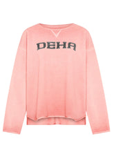 CREWNECK SWEATSHIRT WITH FLEECE EMBROIDERY - PINK - CORAL PINK | DEHA