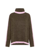 MAGLIONE BICOLORE A COLLO ALTO IN MISTO LANA MARRONE - KAKI BROWN | DEHA