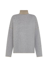 TWO-TONE HIGH NECK SWEATER GREY - SILVER GREY | DEHA