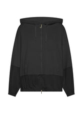 ZIP-SWEATSHIRT MIT KAPUZE AUS BAUMWOLLE, MODAL UND SATIN - SCHWARZ - BLACK | DEHA
