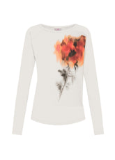 LANGÄRMELIGE T-SHIRT AUS MODAL MIT AUFDRUCK - WEISS - MILK WHITE | DEHA
